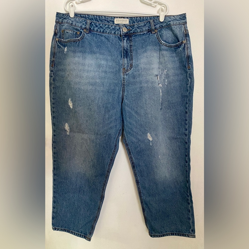Eloquii Denim Distressed Cropped Jeans